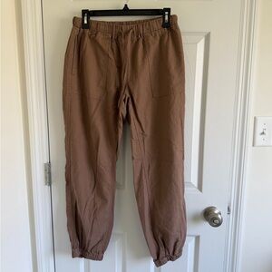 Love Tree Women’s Brown Elastic-Waist Linen Blend Jogger Pants